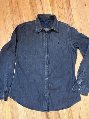 Polo by Ralph Lauren Women’s Faded Black Denim Button-Down Shirt Size Large Slim